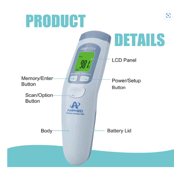 AMPMED Non-Contact Digital Infrared Forehead Thermometer - Picture 2 of 4